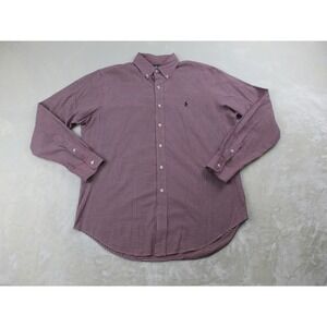 Ralph Lauren Shirt Mens Large Red Classic Fit Check Pony Button Up Preppy